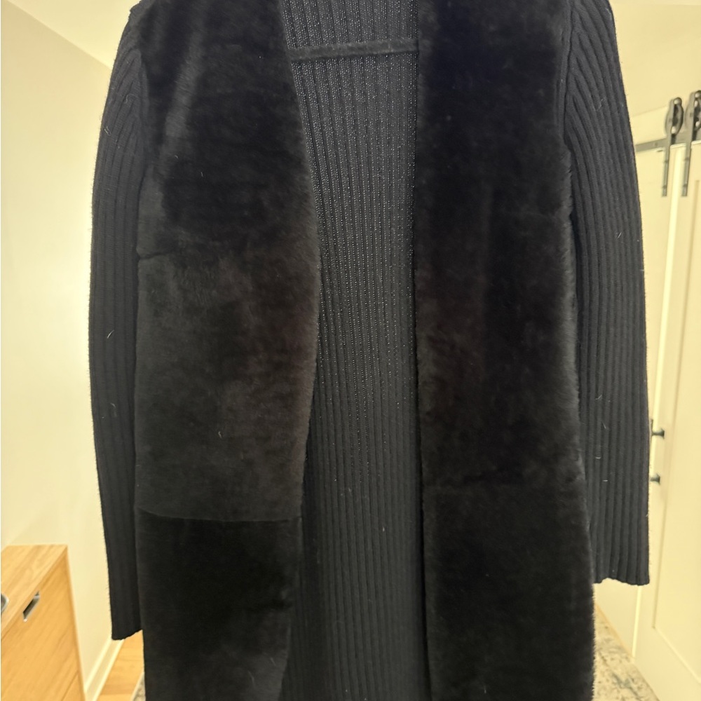 MaxMara Fur Black Ribbed Knit Sweater Cardigan - Picture 6 of 6